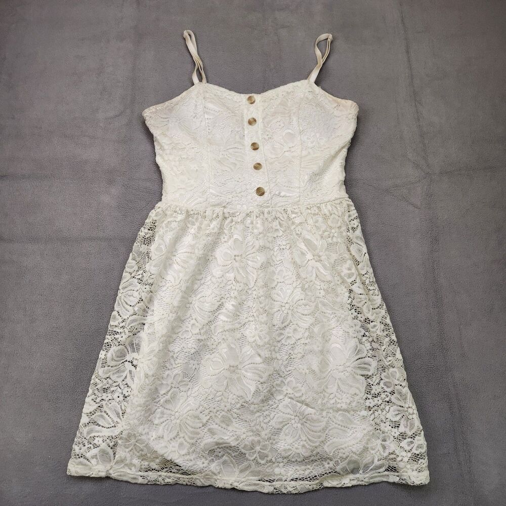 Iz Byer Mini Sundress Women's L White Sleeveless Floral Casual Spaghetti Strap‎